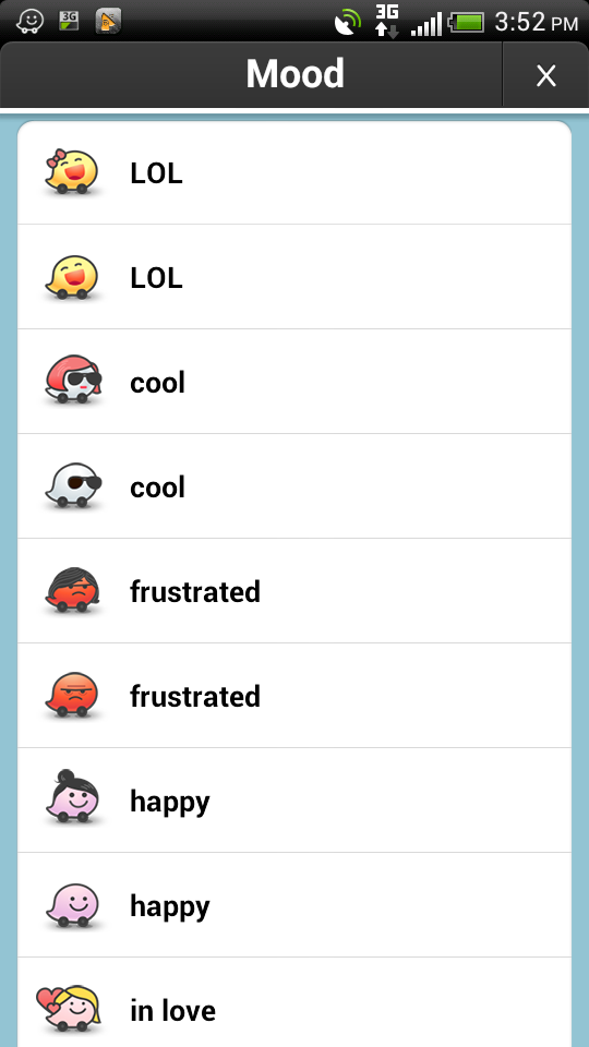 Variety of Waze emotions