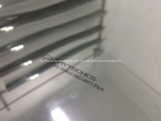 Raytech logo stamp on the tint film